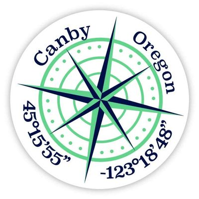 Canby Oregon 2-Inch Vinyl Decal Sticker Latitude Longitude Compass Design