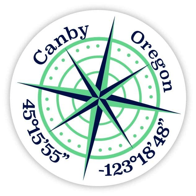 Canby Oregon 2-Inch Vinyl Decal Sticker Latitude Longitude Compass Design