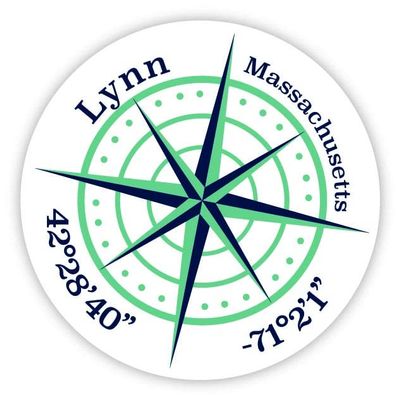 Lynn Massachusetts 2-Inch Vinyl Decal Sticker Latitude Longitude Compass Design