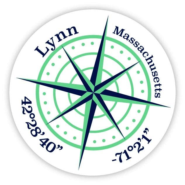 Lynn Massachusetts 2-Inch Vinyl Decal Sticker Latitude Longitude Compass Design
