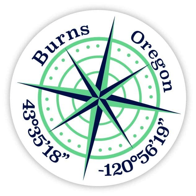 Burns Oregon 2-Inch Vinyl Decal Sticker Latitude Longitude Compass Design