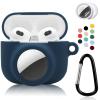 2 in 1 Protective Case Combo Set Compatible for Apple AirPods 3(2021) AirTag, GPS Tracker Holder with 2 PCS TPU Screen Protector&Keychain, Soft Silicone Anti-Lost Anti-Scratch Skin Cover(NavyBlue) view 1