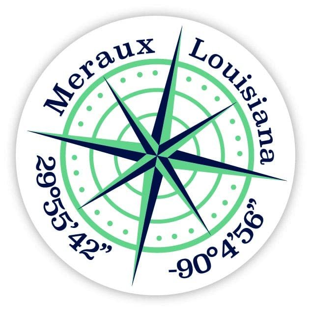 Meraux Louisiana 2-Inch Vinyl Decal Sticker Latitude Longitude Compass Design