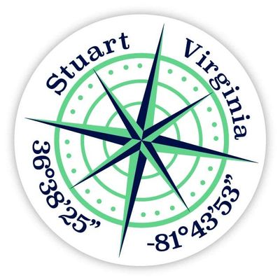 Stuart Virginia 2-Inch Vinyl Decal Sticker Latitude Longitude Compass Design