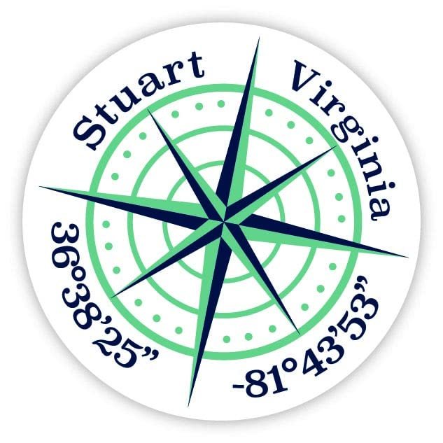 Stuart Virginia 2-Inch Vinyl Decal Sticker Latitude Longitude Compass Design
