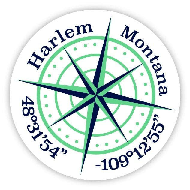 Harlem Montana 2-Inch Vinyl Decal Sticker Latitude Longitude Compass Design