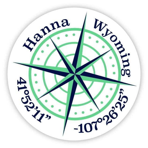Hanna Wyoming 2-Inch Vinyl Decal Sticker Latitude Longitude Compass Design