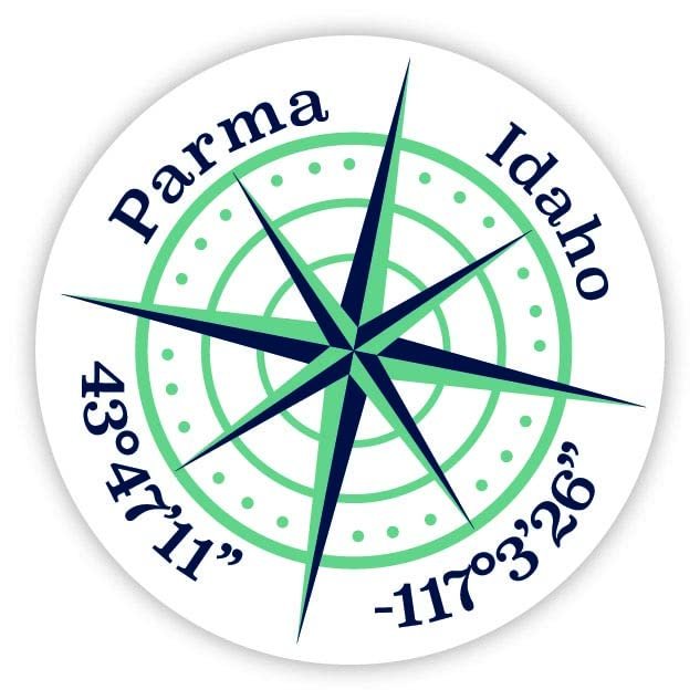 Parma Idaho 2-Inch Vinyl Decal Sticker Latitude Longitude Compass Design