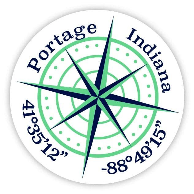 Portage Indiana 2-Inch Vinyl Decal Sticker Latitude Longitude Compass Design