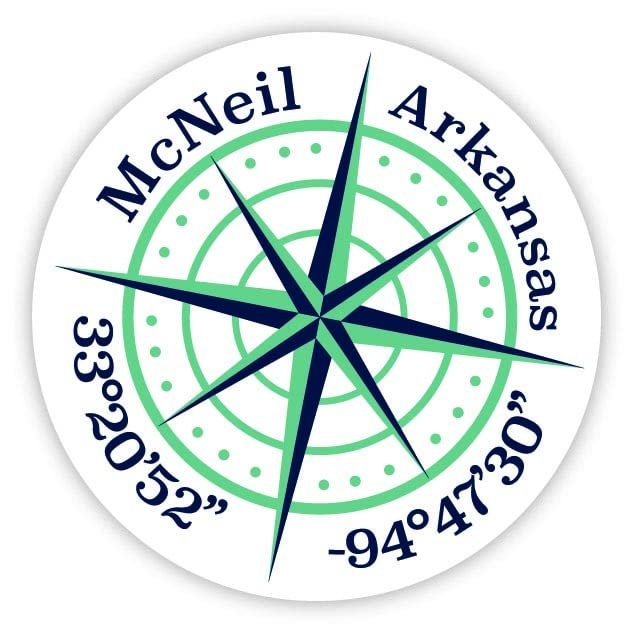 McNeil Arkansas 2-Inch Vinyl Decal Sticker Latitude Longitude Compass Design