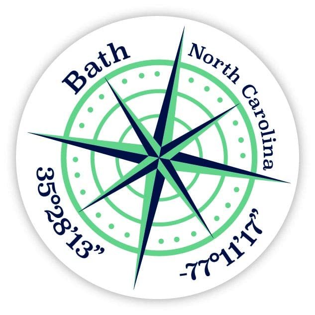 Bath North Carolina 2-Inch Vinyl Decal Sticker Latitude Longitude Compass Design