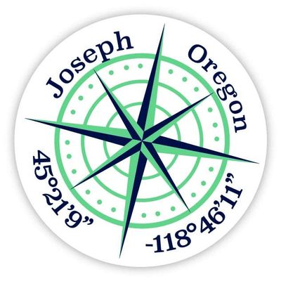 Joseph Oregon 2-Inch Vinyl Decal Sticker Latitude Longitude Compass Design