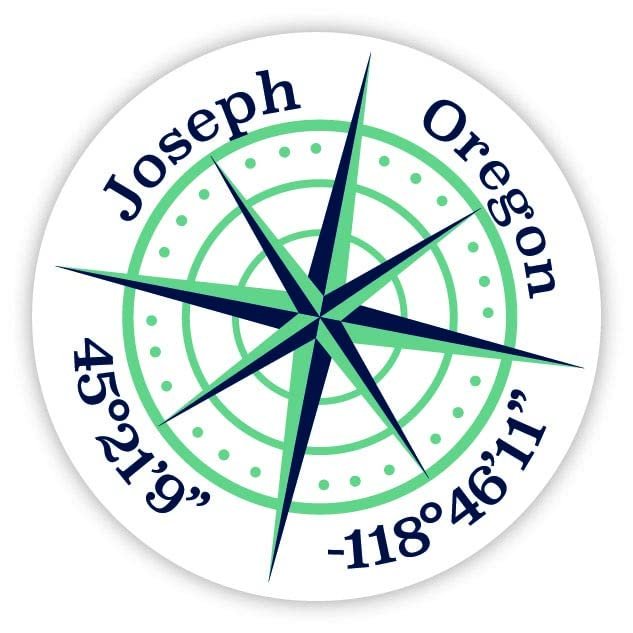 Joseph Oregon 2-Inch Vinyl Decal Sticker Latitude Longitude Compass Design