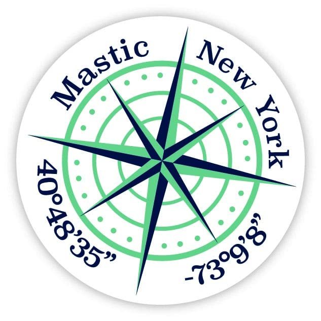 Mastic New York 2-Inch Vinyl Decal Sticker Latitude Longitude Compass Design