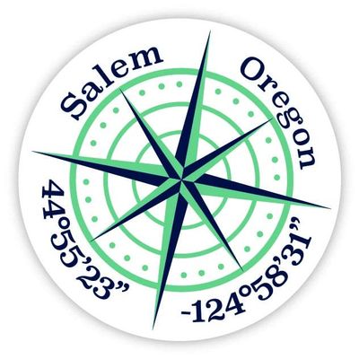 Salem Oregon 2-Inch Vinyl Decal Sticker Latitude Longitude Compass Design