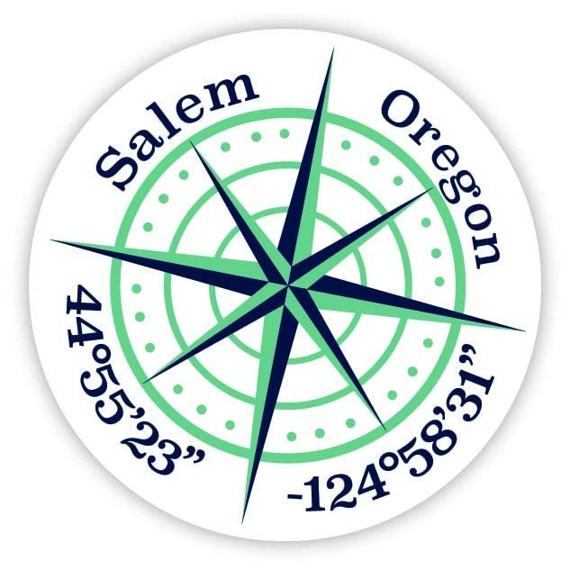 Salem Oregon 2-Inch Vinyl Decal Sticker Latitude Longitude Compass Design