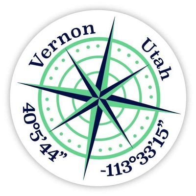 Vernon Utah 2-Inch Vinyl Decal Sticker Latitude Longitude Compass Design