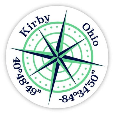 Kirby Ohio 2-Inch Vinyl Decal Sticker Latitude Longitude Compass Design
