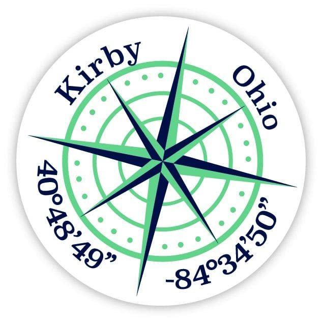 Kirby Ohio 2-Inch Vinyl Decal Sticker Latitude Longitude Compass Design