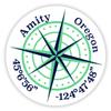 Amity Oregon 2-Inch Vinyl Decal Sticker Latitude Longitude Compass Design view 1