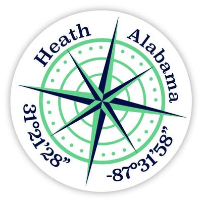 Heath Alabama 2-Inch Vinyl Decal Sticker Latitude Longitude Compass Design