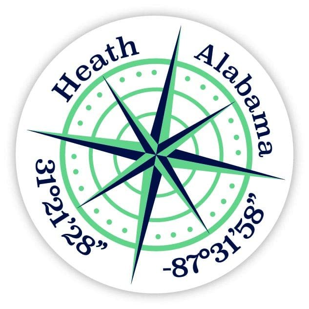 Heath Alabama 2-Inch Vinyl Decal Sticker Latitude Longitude Compass Design