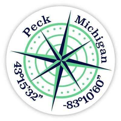 Peck Michigan 2-Inch Vinyl Decal Sticker Latitude Longitude Compass Design