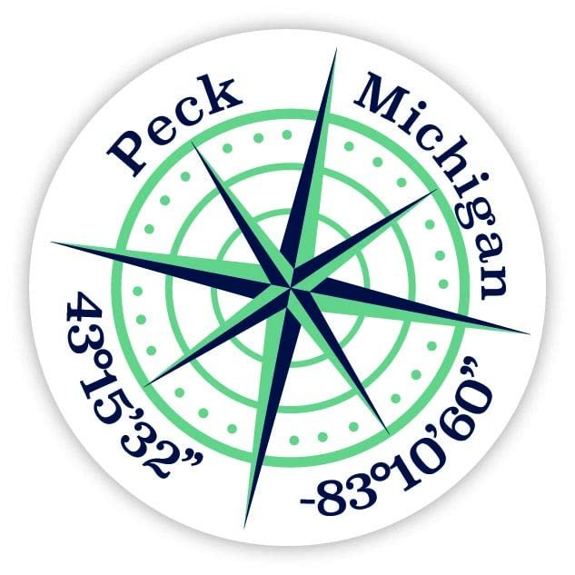 Peck Michigan 2-Inch Vinyl Decal Sticker Latitude Longitude Compass Design