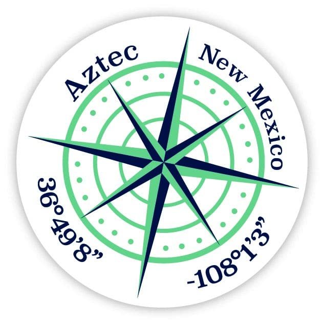 Aztec New Mexico 2-Inch Vinyl Decal Sticker Latitude Longitude Compass Design