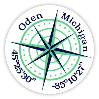 Oden Michigan 2-Inch Vinyl Decal Sticker Latitude Longitude Compass Design
