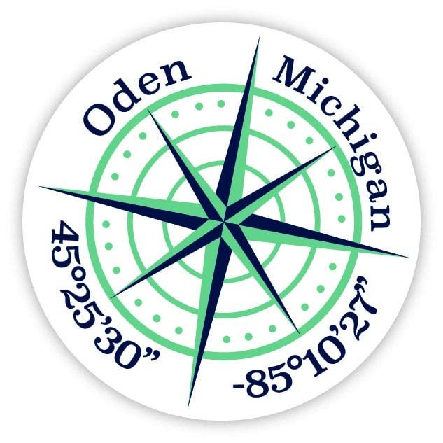 Oden Michigan 2-Inch Vinyl Decal Sticker Latitude Longitude Compass Design