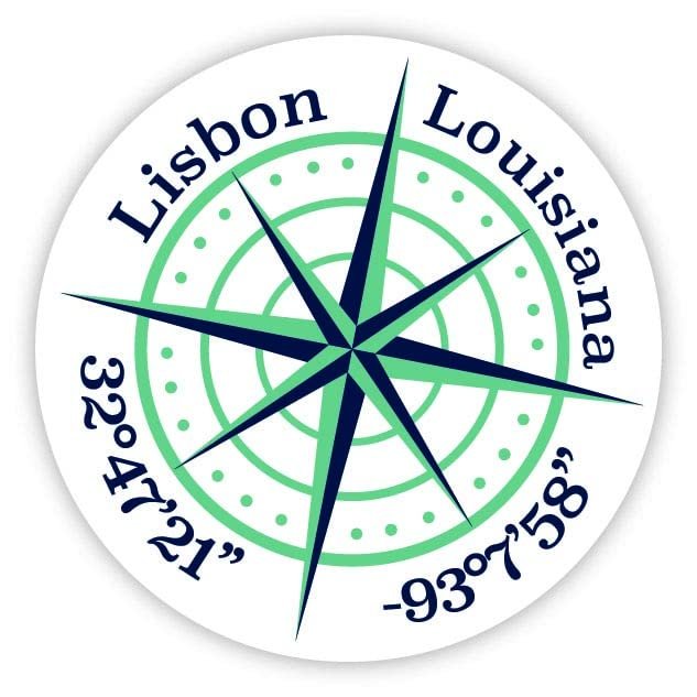 Lisbon Louisiana 2-Inch Vinyl Decal Sticker Latitude Longitude Compass Design