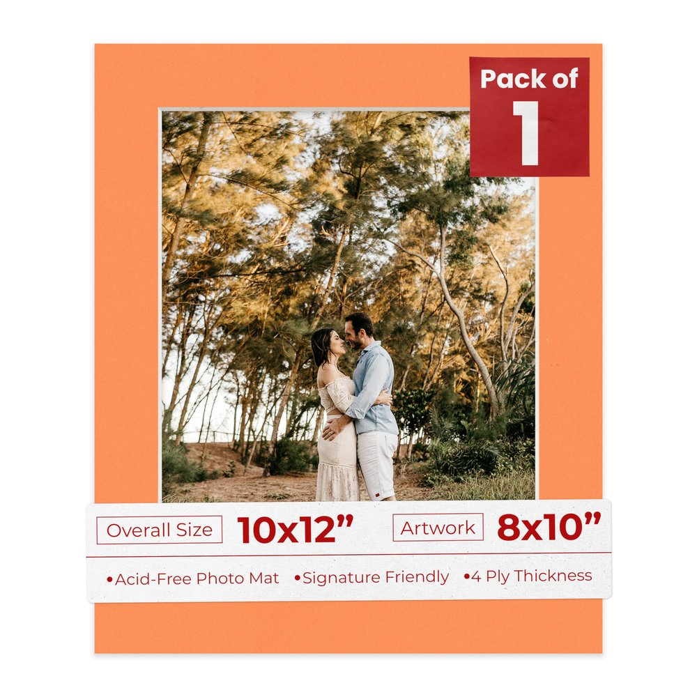 Poster Palooza 10x12 Mat for 8x10 Photo - Precut Orange Picture Matboard for Frames Measuring 10 x 12 Inches - Bevel Cut Matte to Display Art Measuring 8 x 10 Inches - Acid Free ONE MAT