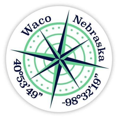 Waco Nebraska 2-Inch Vinyl Decal Sticker Latitude Longitude Compass Design