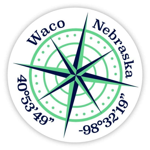 Waco Nebraska 2-Inch Vinyl Decal Sticker Latitude Longitude Compass Design