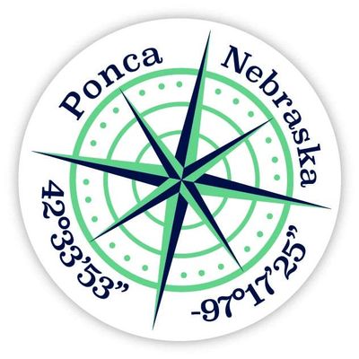 Ponca Nebraska 2-Inch Vinyl Decal Sticker Latitude Longitude Compass Design