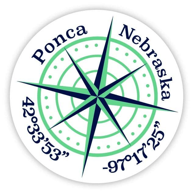 Ponca Nebraska 2-Inch Vinyl Decal Sticker Latitude Longitude Compass Design