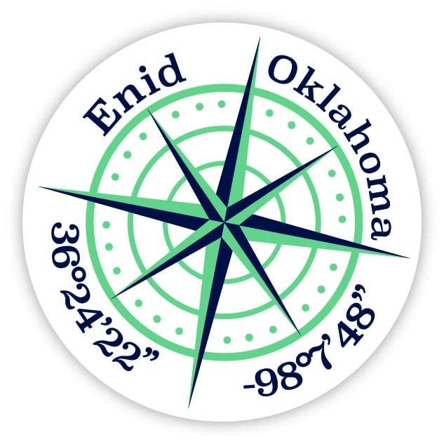 Enid Oklahoma 2-Inch Vinyl Decal Sticker Latitude Longitude Compass Design