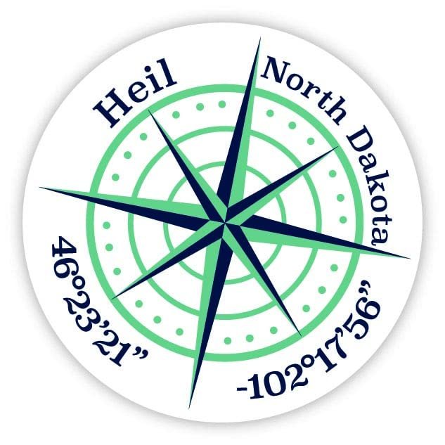 Heil North Dakota 2-Inch Vinyl Decal Sticker Latitude Longitude Compass Design