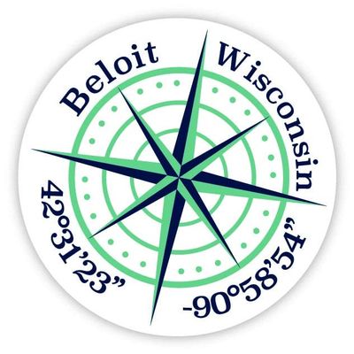 Beloit Wisconsin 2-Inch Vinyl Decal Sticker Latitude Longitude Compass Design