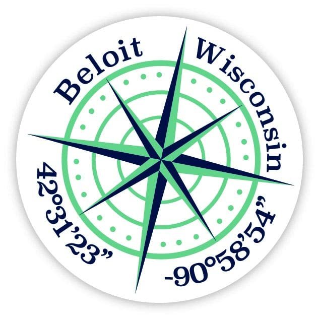 Beloit Wisconsin 2-Inch Vinyl Decal Sticker Latitude Longitude Compass Design