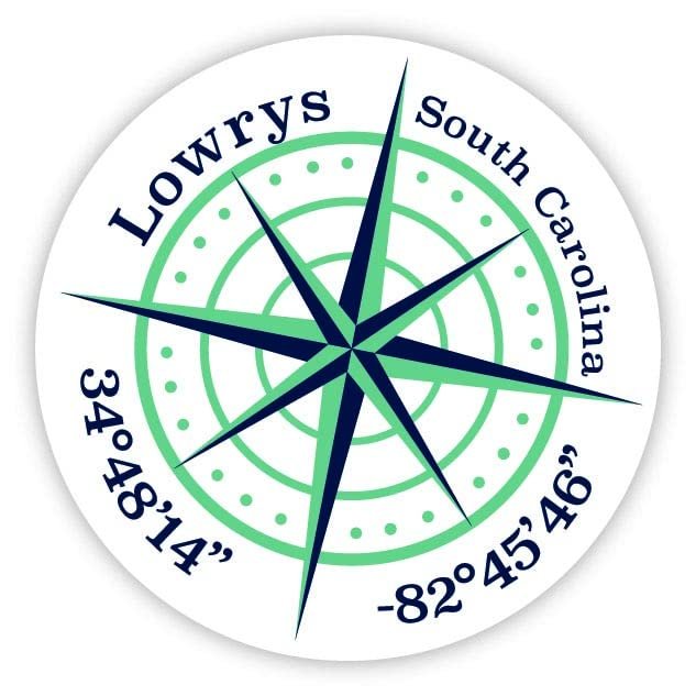 Lowrys South Carolina 2-Inch Vinyl Decal Sticker Latitude Longitude Compass Design