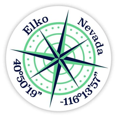Elko Nevada 2-Inch Vinyl Decal Sticker Latitude Longitude Compass Design