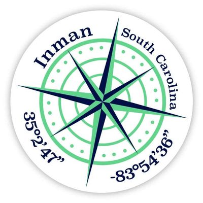 Inman South Carolina 2-Inch Vinyl Decal Sticker Latitude Longitude Compass Design