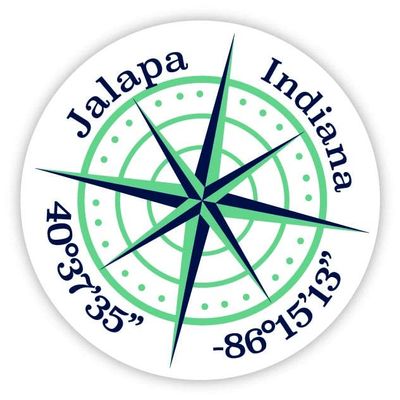 Jalapa Indiana 2-Inch Vinyl Decal Sticker Latitude Longitude Compass Design
