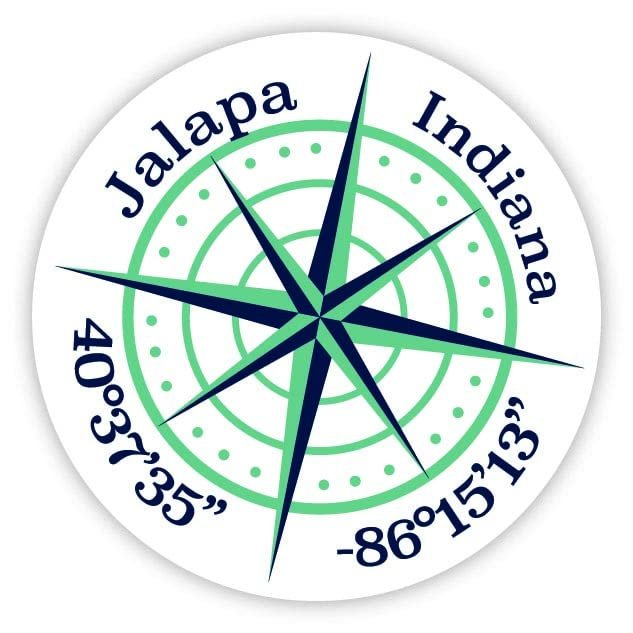 Jalapa Indiana 2-Inch Vinyl Decal Sticker Latitude Longitude Compass Design