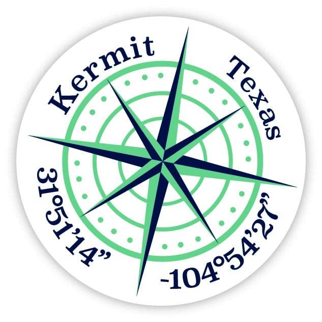 Kermit Texas 2-Inch Vinyl Decal Sticker Latitude Longitude Compass Design