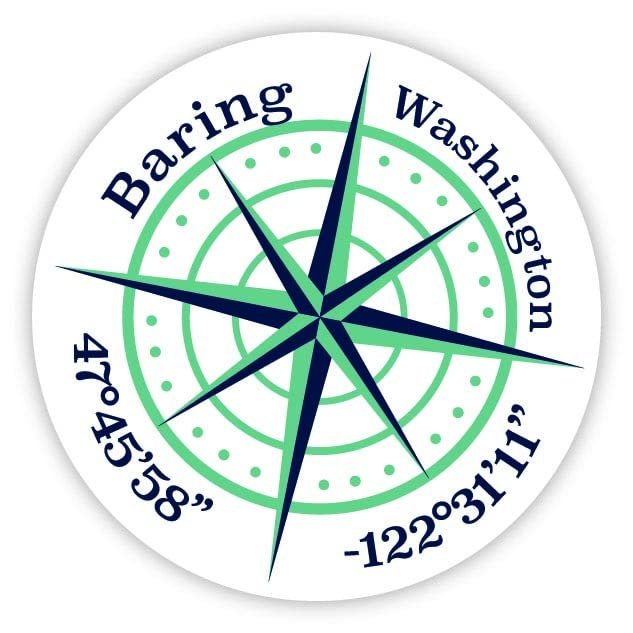 Baring Washington 2-Inch Vinyl Decal Sticker Latitude Longitude Compass Design