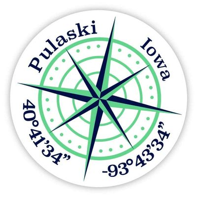 Pulaski Iowa 2-Inch Vinyl Decal Sticker Latitude Longitude Compass Design