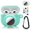 2 in 1 Protective Case Combo Set Compatible for Apple AirPods 3(2021) AirTag, GPS Tracker Holder with 2 PCS TPU Screen Protector&Keychain, Soft Silicone Anti-Lost Anti-Scratch Skin Cover(Cyan) view 1